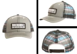Rock & Roll Denim Patch Logo Caps -Equi Gear Shop CBC9506 rr denim ball cap grey blue plaid 47072.1677359299