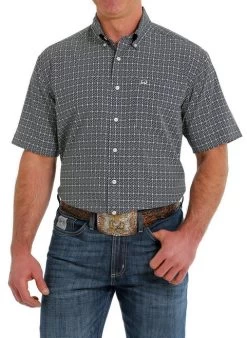 Men's Cinch ArenaFlex Navy Print Shirt -Equi Gear Shop arenaflex print ss navy front MTW1704115 cinch 27375.1680884224