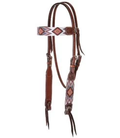 Circle Y Beaded Aztec Infinity Brow Headstall -Equi Gear Shop bead aztec infinity brow hs brown white side x0221 2004 circle y 56870.1665178703