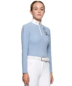 Cavalleria Toscana Girls Team Zip Long Sleeve Polo -Equi Gear Shop chd team zip polo ls light blue side POA068 JE022 7C00 CT 31346.1649016539