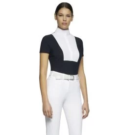 Cavalleria Toscana Hunter Competition Shirt Short Sleeve -Equi Gear Shop competition SS poplin bib navy side CAD192 JE002 7901 CT 84887.1690565745