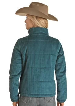 Powder River Corduroy Puffer Jacket -Equi Gear Shop corduroy puffer jacket teal back PRW092RZYJ powder river 08770.1674007702