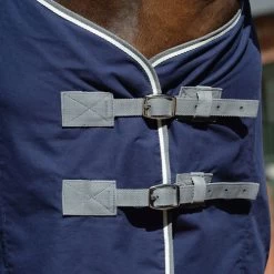 WeatherBeeta Cotton Show Sheet With Surcingles II -Equi Gear Shop cotton show sheet dark blue grey white chest straps 1007764005 weatherbeeta 49287.1676323827