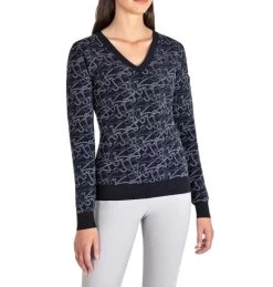 Equiline Engre Jacquard V-Neck Sweater -Equi Gear Shop engre v neck jaquard blue front R09774 245 equiline 15305.1661441760
