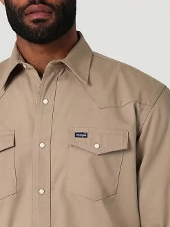 Men's Wrangler Flannel Lined Work Shirt -Equi Gear Shop flannel lined workshirt brn.khak pocket 112330931 wrangler 49971.1689642277