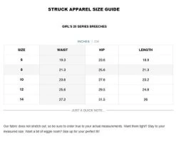Struck Girls 25 Series Breeches -Equi Gear Shop girls 25 series breech size guide struck 04612.1650497174