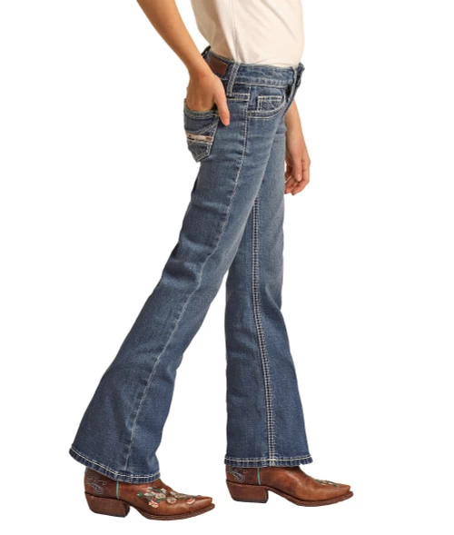 Girls Rock & Roll Cowhide Trim Bootcut Jean 2 Girls Rock & Roll Cowhide Trim Bootcut Jean - Image 2