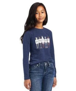 Ariat Girls Fan Club Tee Long Sleeve -Equi Gear Shop girls fan club tee ls navy.hth front 10041252 ariat 93903.1661303754