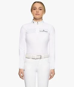 Girls Cavalleria Toscana Flock Dot Polo Long Sleeve -Equi Gear Shop kid flock print polo ss white front POA077 JE152 0001 34149.1659719971