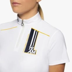 Kids Cavalleria Toscana Team Daytona Polo Short Sleeve -Equi Gear Shop kids team daytona polo ss white front detail POA080 JE152 0001 cavalleria toscana 72368.1661020657