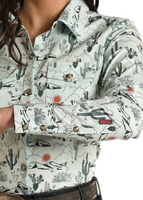 Rock & Roll Dale Brisby Mint Cactus Print Shirt 2 Rock & Roll Dale Brisby Mint Cactus Print Shirt - Image 2