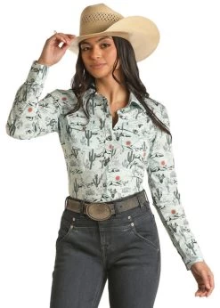 Rock & Roll Dale Brisby Mint Cactus Print Shirt