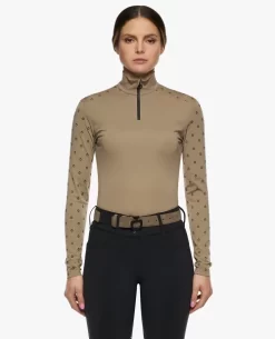Cavalleria Toscana Mini Flock CT 1/4 Zip Top -Equi Gear Shop mini flock print wool 1 2 zip brown front POD307 PA063 4B00 cavalleria toscana 97551.1664132096