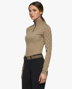 Cavalleria Toscana Mini Flock CT 1/4 Zip Top -Equi Gear Shop mini flock print wool 1 2 zip brown side POD307 PA063 4B00 cavalleria toscana 13634.1664132633
