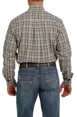 Cinch Plaid Button Down Shirt Long Sleeve -Equi Gear Shop plaid button ls khaki back MTW1105327 cinch 53600.1655495179