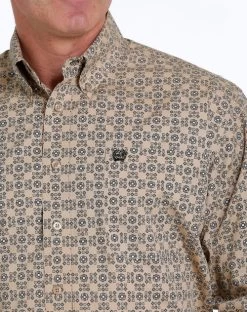 Men's Cinch Khaki Geo Print Shirt Long Sleeve 8 Men's Cinch Khaki Geo Print Shirt Long Sleeve -Equi Gear Shop print shirt ls khaki detail MTW1105532 cinch 59727.1677603793