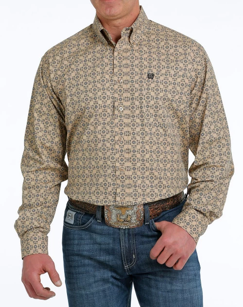 Men's Cinch Khaki Geo Print Shirt Long Sleeve 1 Men's Cinch Khaki Geo Print Shirt Long Sleeve