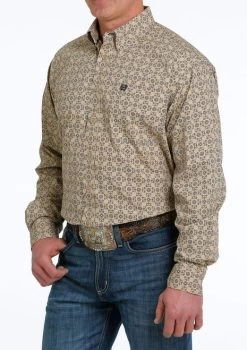 Men's Cinch Khaki Geo Print Shirt Long Sleeve 9 Men's Cinch Khaki Geo Print Shirt Long Sleeve -Equi Gear Shop print shirt ls khaki side MTW1105532 cinch 73232.1677603798