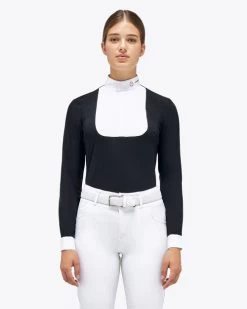 Cavalleria Toscana REVO Pleated Bib Show Shirt -Equi Gear Shop revo pleated bib ls black front CAD210 JC031 9999 cavalleria toscana 75345.1659823879