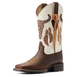 Ariat Round Up Southwest StretchFit Western Boot -Equi Gear Shop round up sw stretchfit brown.wh front 10044434 ariat 28031.1677192539