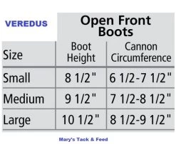 Veredus TR PRO Open Front Boots -Equi Gear Shop size chart front boot chart veredus 97653.1603577380