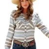 Cruel Denim Striped Rayon Western Top