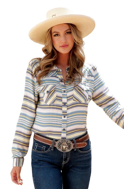Cruel Denim Striped Rayon Western Top 1 Cruel Denim Striped Rayon Western Top