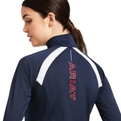 Ariat Team Sunstopper 2.0 1/4 Zip Baselayer -Equi Gear Shop sunstopper 2.0 baselayer team navy back yoke 10039184 ariat 10814.1645662930